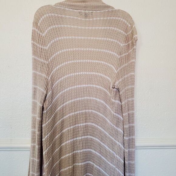 Rxb Striped Long Open Front Cardigan Long Sleeve Sweater Beige Boho Size M - Picture 9 of 14